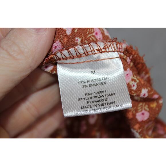 Pink Rose Blouse Womens Size Medium Floral Short Sleeve Crew‎ Neck Casual Rust - Picture 3 of 6